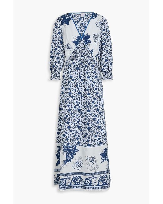 Loretta Caponi Blue Yara Printed Woven Maxi Dress