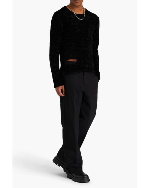 Jil Sander Black Distressed Silk And Cotton-blend Chenille Sweater for men