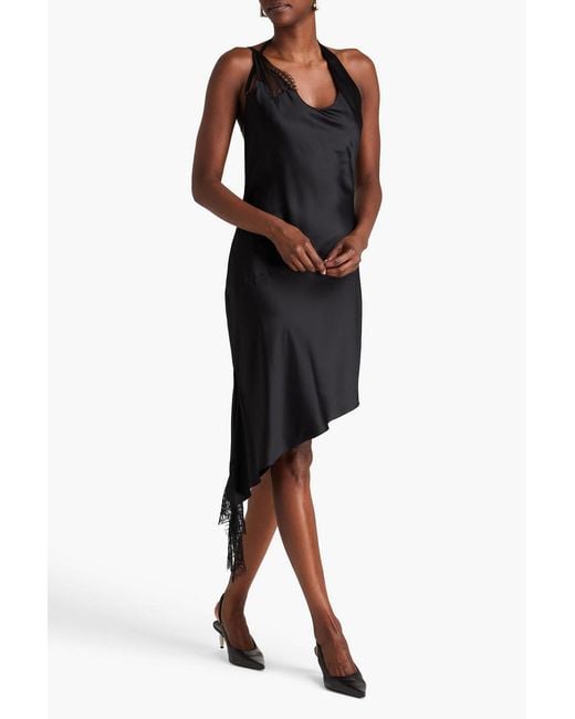 Courreges Black Lace-Trimmed Asymmetric Satin Dress