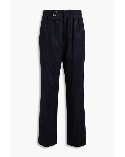 Maison Margiela Blue Pleated Brushed Pinstriped Wool Tapered Pants