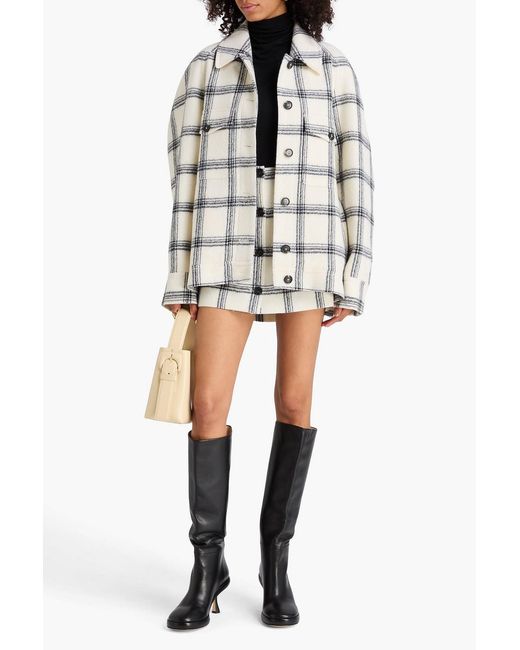 Sportmax White Assenzi Checked Wool-Tweed Shirt Jacket