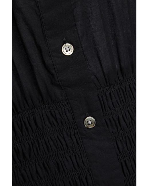 Veronica Beard Black Shirred Cotton Mini Shirt Dress