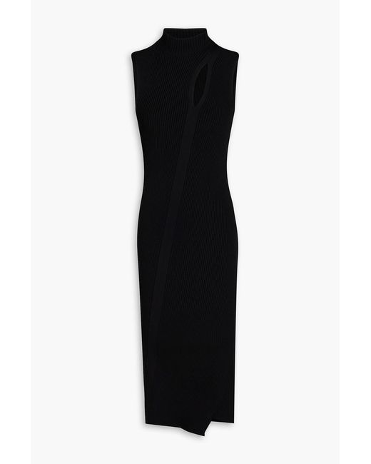 Versace Black Cutout Ribbed-Knit Midi Dress