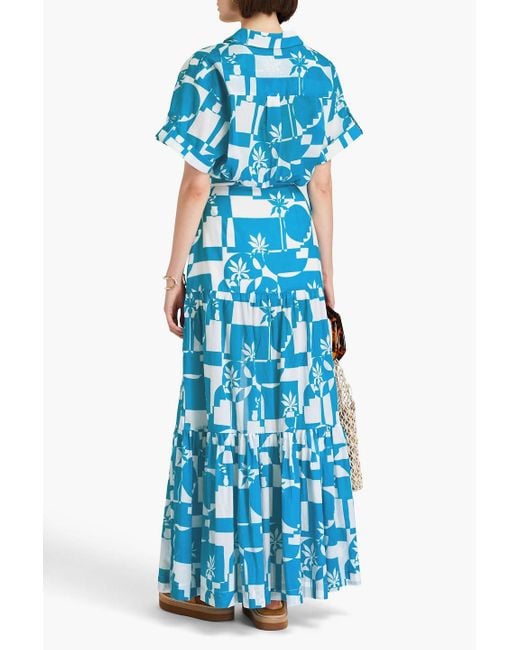 Rebecca Vallance Blue Belted Printed Cotton-voile Maxi Skirt