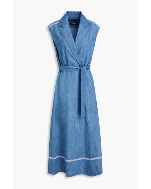Boutique Moschino Blue Belted Denim Midi Dress