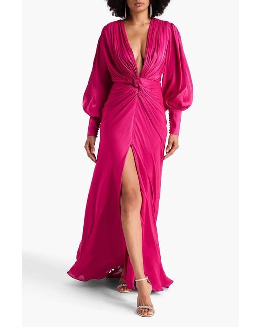 Costarellos Pink Twisted Metallic Georgette Gown