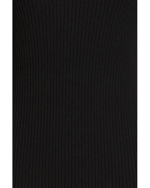 Boutique Moschino Black Ruffled Ribbed Wool Midi Dress