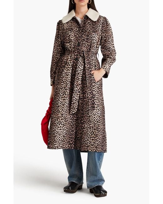 Rixo Brown Cynthia Leopard-print Twill Trench Coat