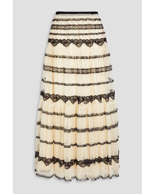 RED Valentino Natural Lace-trimmed Point D'esprit Maxi Skirt