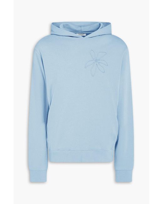 Sandro Blue Floral-Appliquéd French Cotton-Terry Hoodie for men