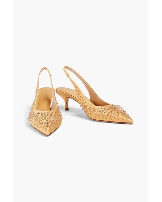 Fabiana Filippi Orange Crystal-Embellished Satin Slingback Pumps