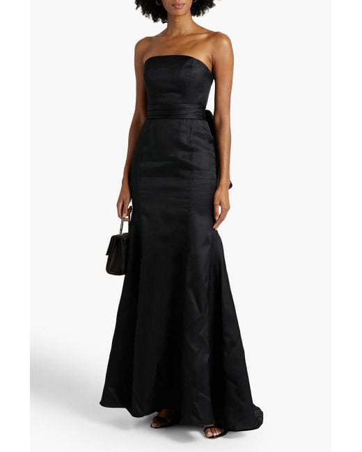 Carolina Herrera Black Strapless Bow-embellished Silk Gown