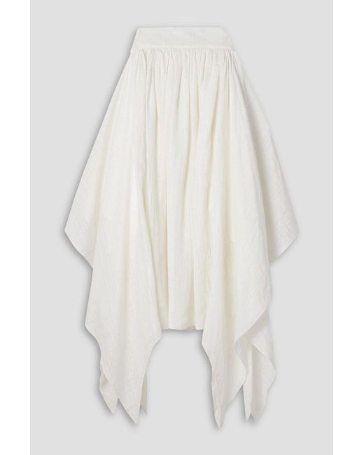 Salon 1884 White Lucia Asymmetric Linen Midi Skirt