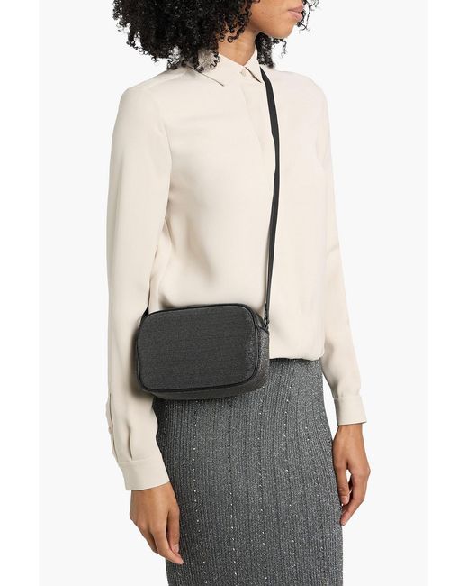 Brunello Cucinelli Black Bead-Embellished Leather Shoulder Bag