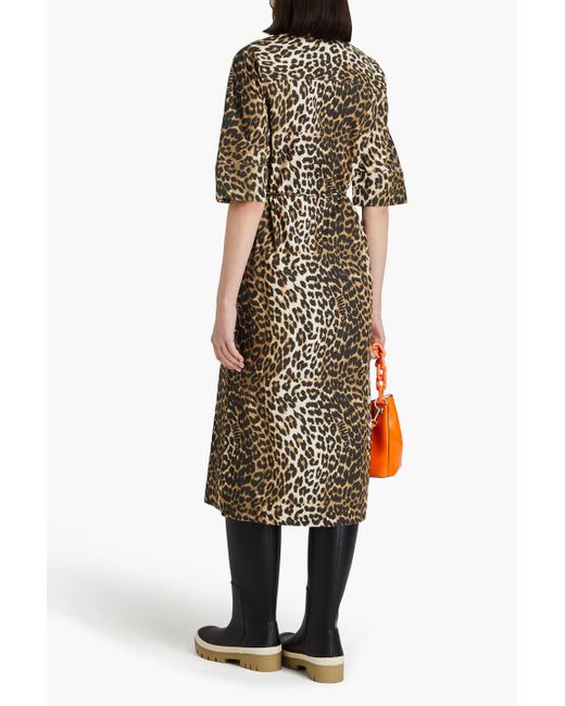 Ganni Multicolor Leopard-print Cotton-poplin Midi Dress