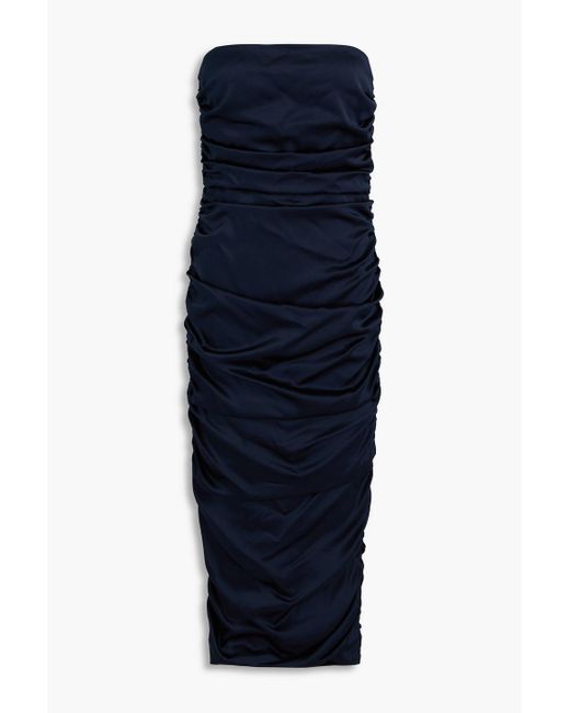 Veronica Beard Blue Kupa Strapless Stretch-silk Satin Midi Dress