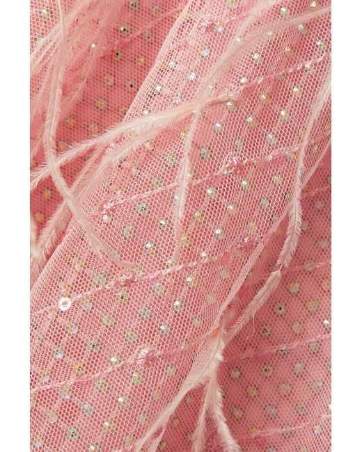 LoveShackFancy Pink Marvella trägerloses minikleid aus tüll mit federn