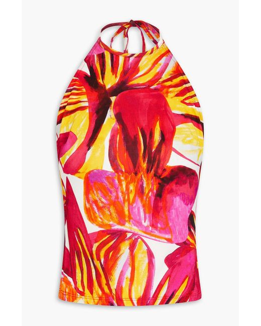 Louisa Ballou Red Open-back Printed Jersey Top