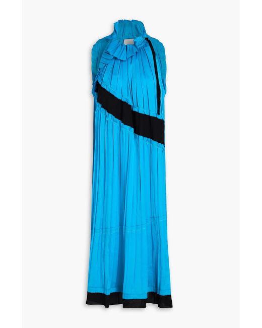 3.1 Phillip Lim Blue Satin Crepe-paneled Pleated Georgette Midi Dress