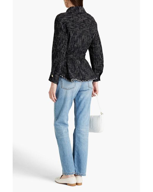 Maje Belted Cotton-blend Bouclé-tweed Jacket in Black | Lyst