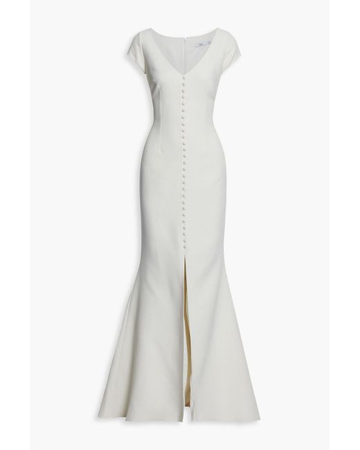 Safiyaa White Fluted Button-embellished Crepe Gown