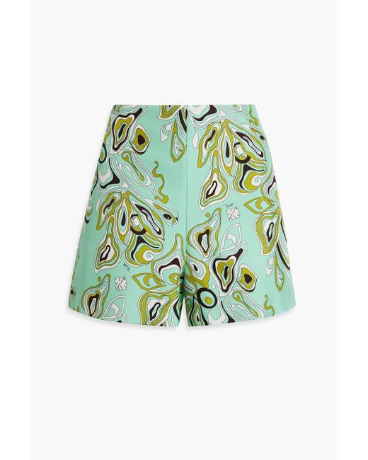 Emilio Pucci Green Printed Silk-twill Shorts