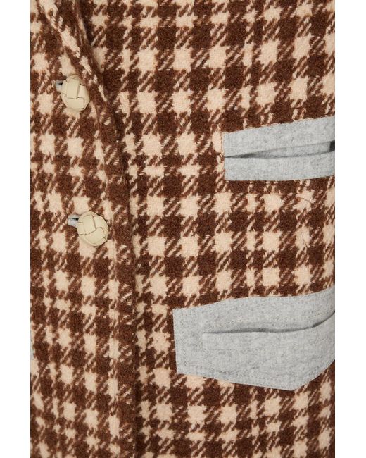 Etro Brown Double-Breasted Houndstooth Bouclé-Tweed Coat
