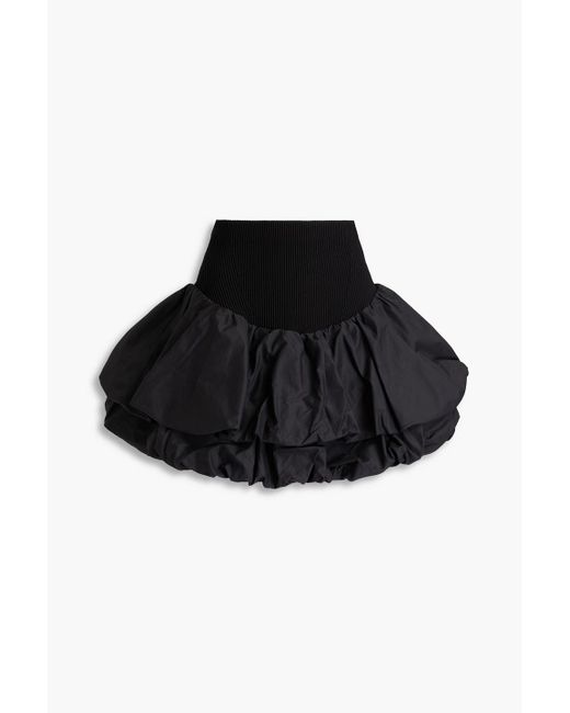 Aje. Black Turner Tiered Ribbed-knit And Taffeta Mini Skirt