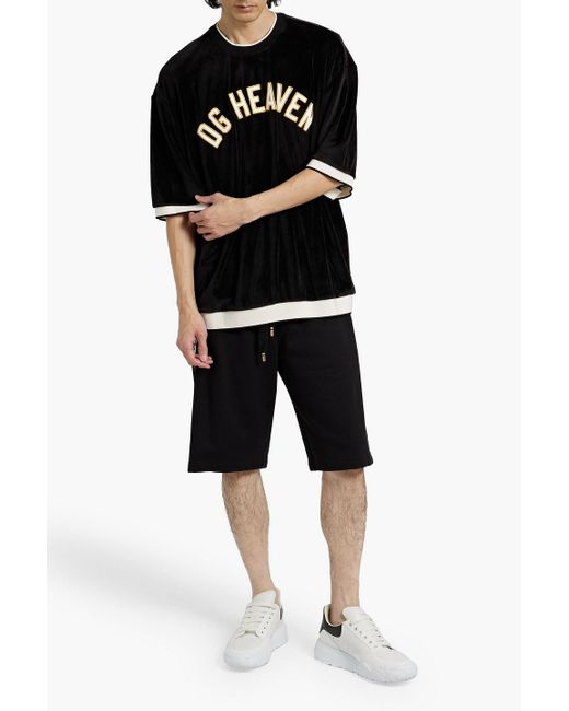 Dolce & Gabbana Black Printed French Cotton-blend Terry Drawstring Shorts for men
