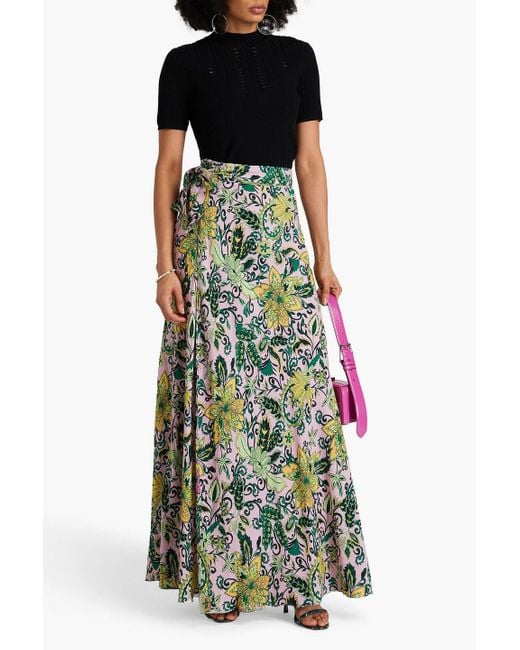 Diane von Furstenberg Green Krisa Reversible Floral-print Crepe De Chine Maxi Wrap Skirt