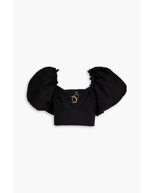 Aje. Black Marcel Embellished Cropped Cotton-poplin Top