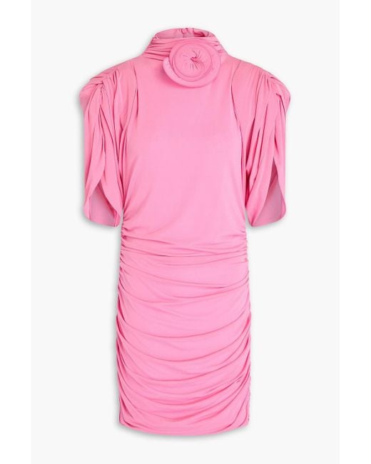 Magda Butrym Pink Floral-Appliquéd Ruched Jersey Mini Dress