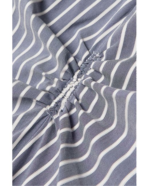 Wales Bonner Blue Sonny Convertible Ruched Striped Cotton-blend Poplin Dress