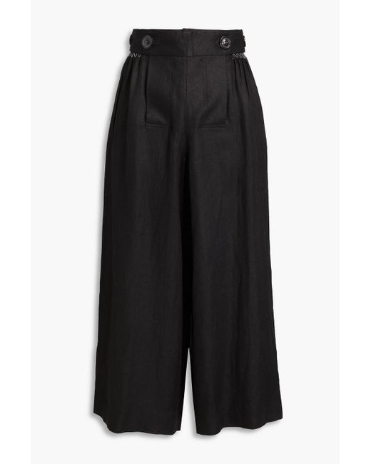 Maison Margiela Black Cropped Pleated Linen-twill Wide-leg Pants