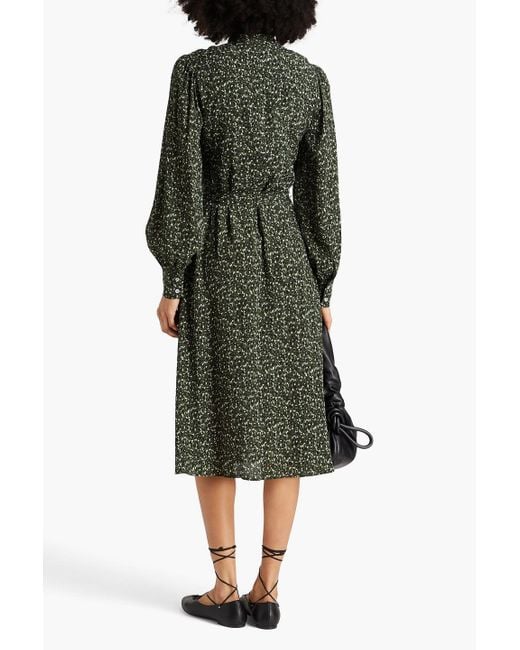 Officine Generale Green Sibylle Pussy-bow Printed Crepe Midi Dress