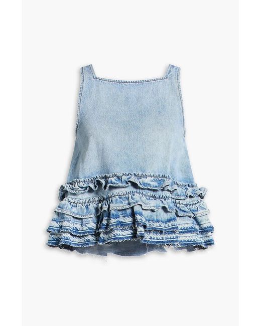 Ganni Blue Tiered Cotton And Lyocell-blend Top