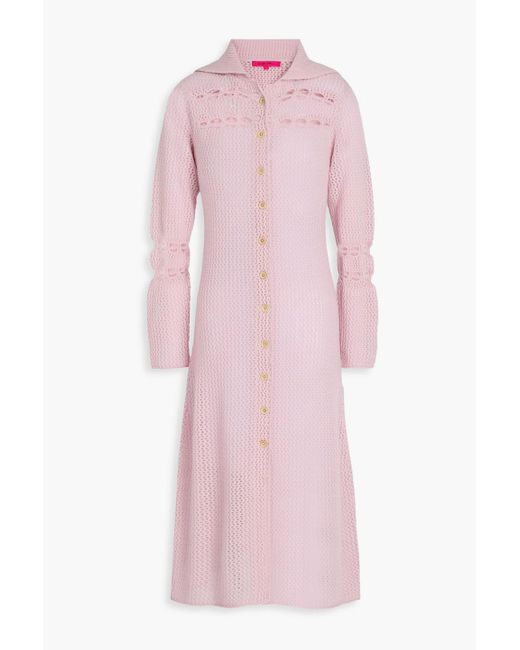 The Elder Statesman Pink Open-knit Cashmere Shirt Dress