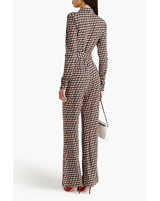 Diane von Furstenberg Brown Michelle Wrap-effect Printed Jersey Jumpsuit
