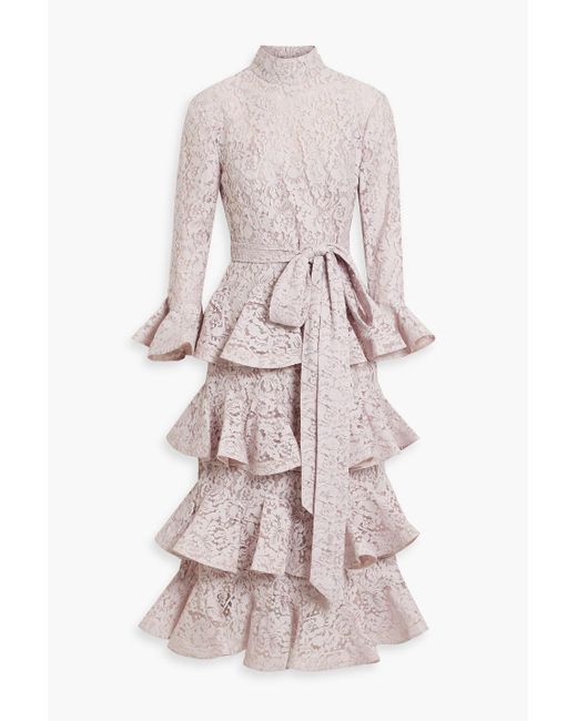 Zimmermann Tiered Cotton-Blend Corded Lace Midi Dress in Pink | Lyst
