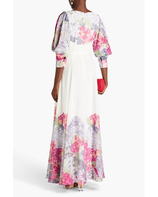 Mikael Aghal Pink Floral-print Chiffon Maxi Dress