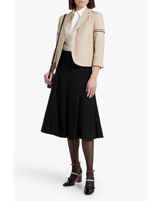 Thom Browne Black Frayed Cotton-Blend Bouclé-Tweed Midi Skirt