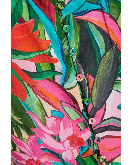 Farm Rio Green Floral-print Cotton-voile Top