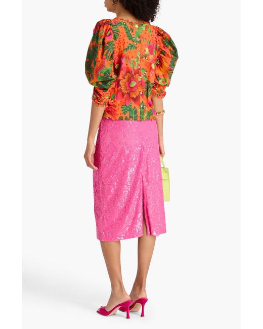 Farm Rio Red Bluse aus baumwolle mit häkelbesatz und print