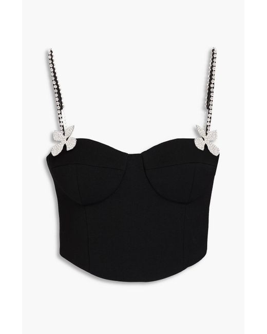 Area Black Cropped Crystal-embellished Wool-blend Crepe Bustier Top