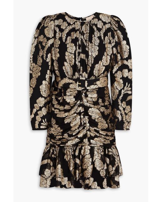 byTiMo Black Belted Tiered Brocade Mini Dress