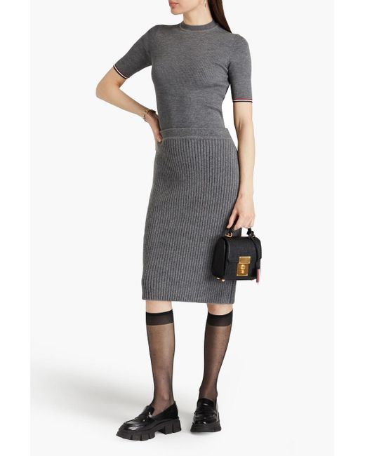Thom Browne Gray Ribbed Wool And Cashmere-blend Midi Skirt