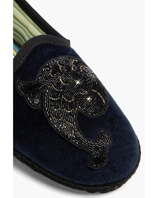 Emilio Pucci Black Bead-Embellished Velvet Slippers