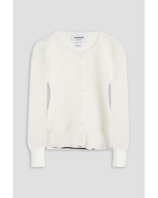 Thom Browne White Hector Pointelle-knit Cotton Cardigan