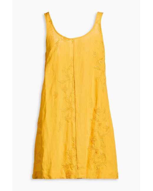 HANNAH Yellow Sara Embroidered Linen Mini Dress