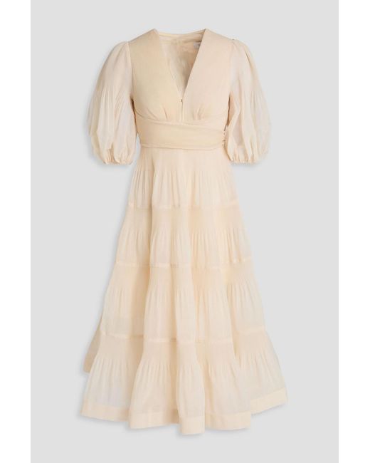 Zimmermann Natural Tiered Plissé-Organza Midi Dress